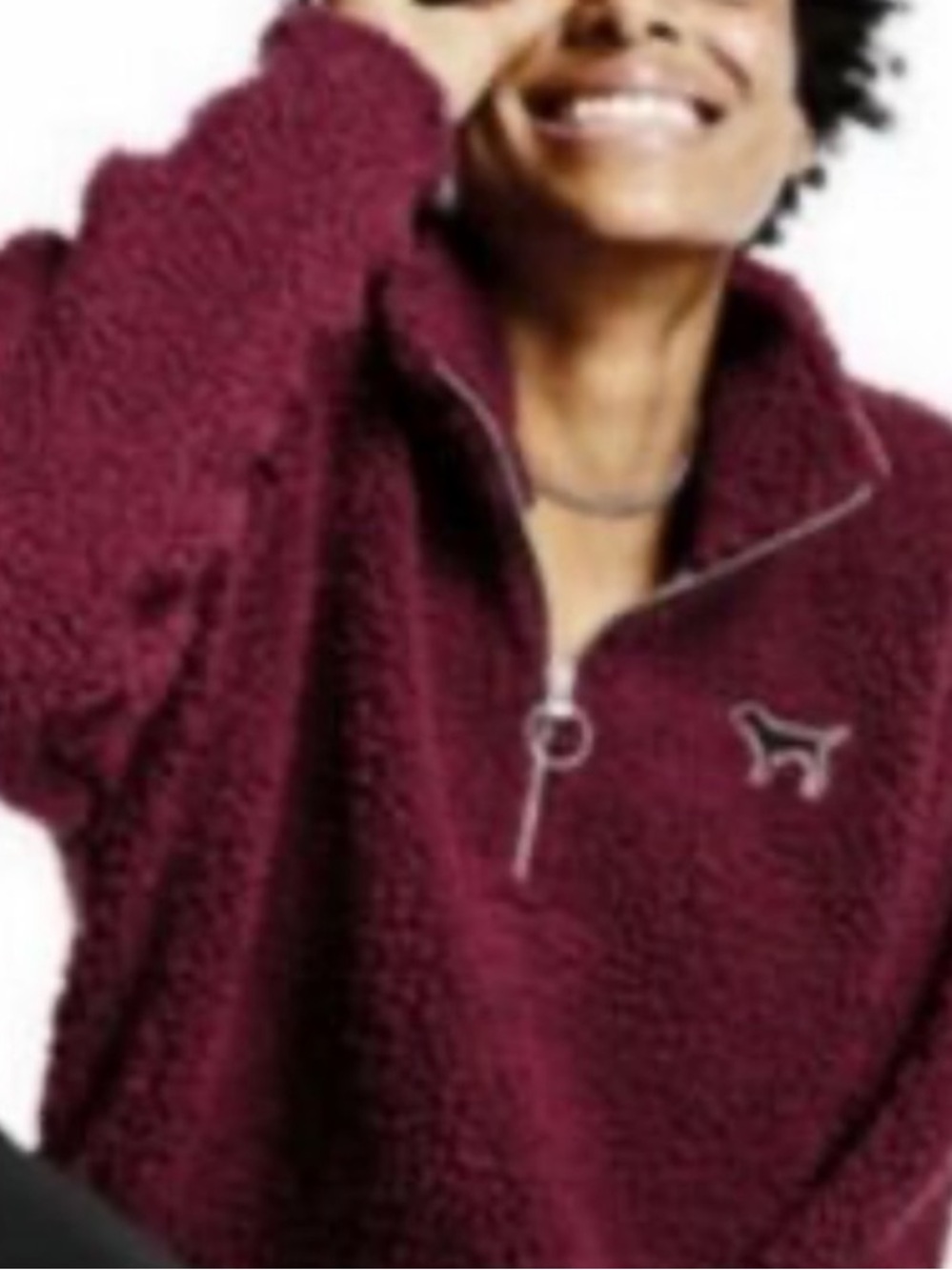 Pink Victoria’s Secret maroon red fluffy quarter zip jacket size M